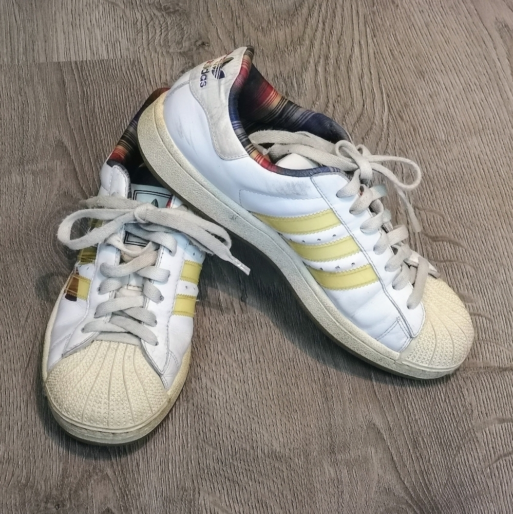 Vintage 80s Second Hand Shell Toe Adidas Plaid Rainbow Unisex Superstar Sneakers